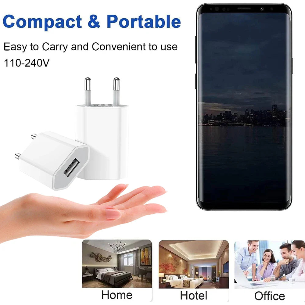EU Plug USB Wall Charger 5V 1A Travel Adapter, Universal Smartphone USB Charger, 1-5 Pack
