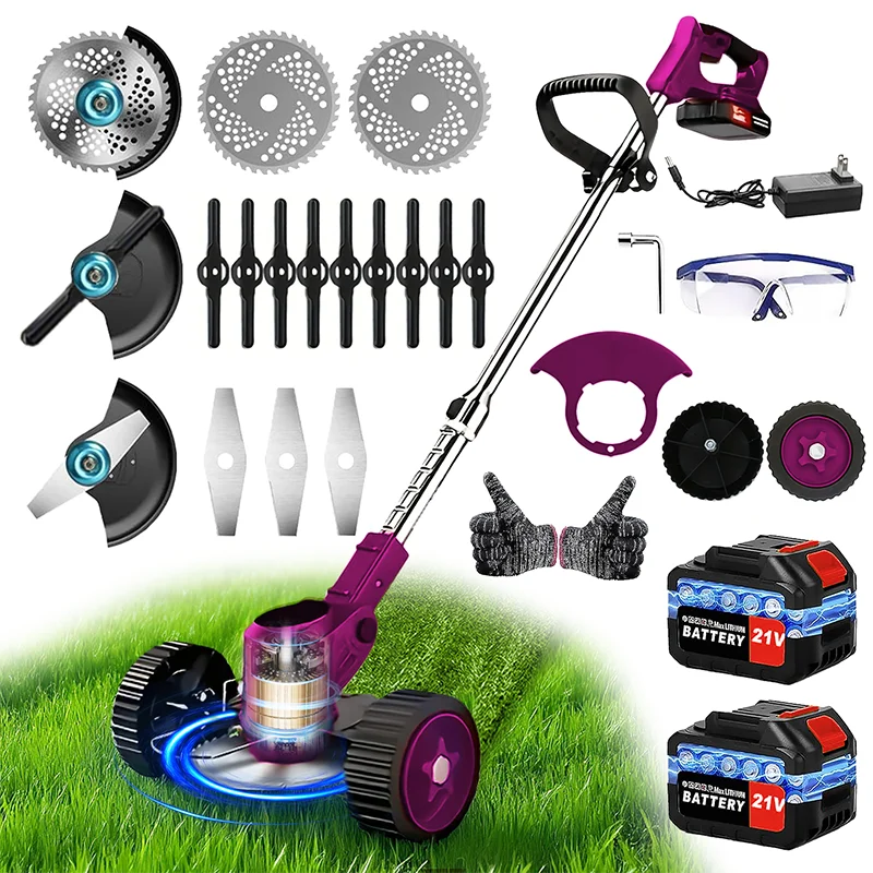 Cordless Electric Riding Lawn Mower and Weed Trimmer for Gardens & Courtyards