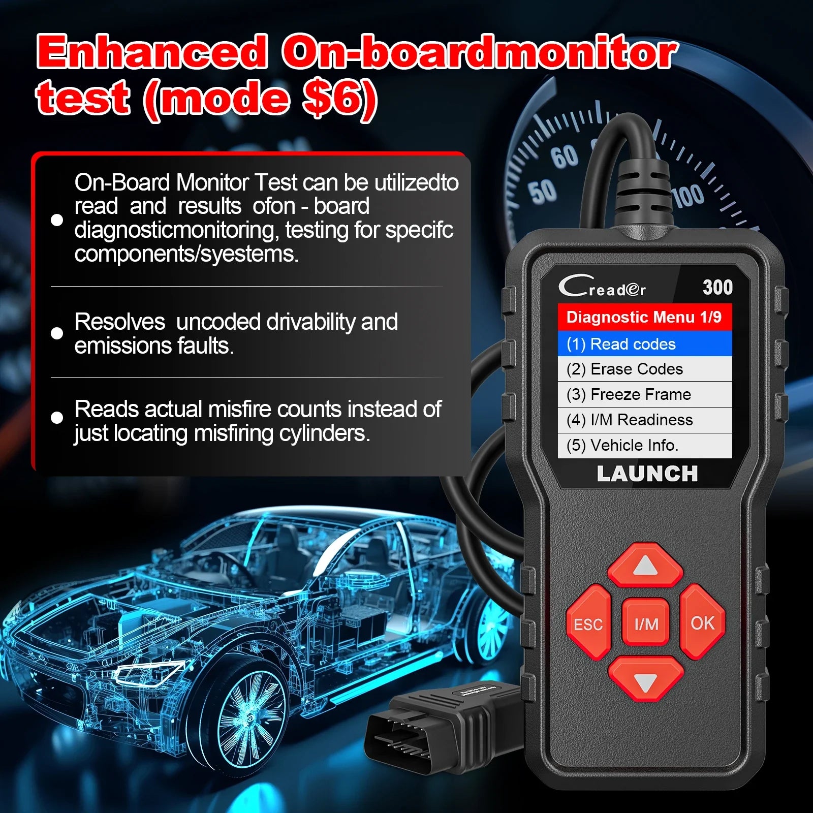 OBD2 Scanner CAN Auto Code Reader Diagnostic Tool – I/M Readiness, Engine & Battery Tester, Lifetime Free Updates