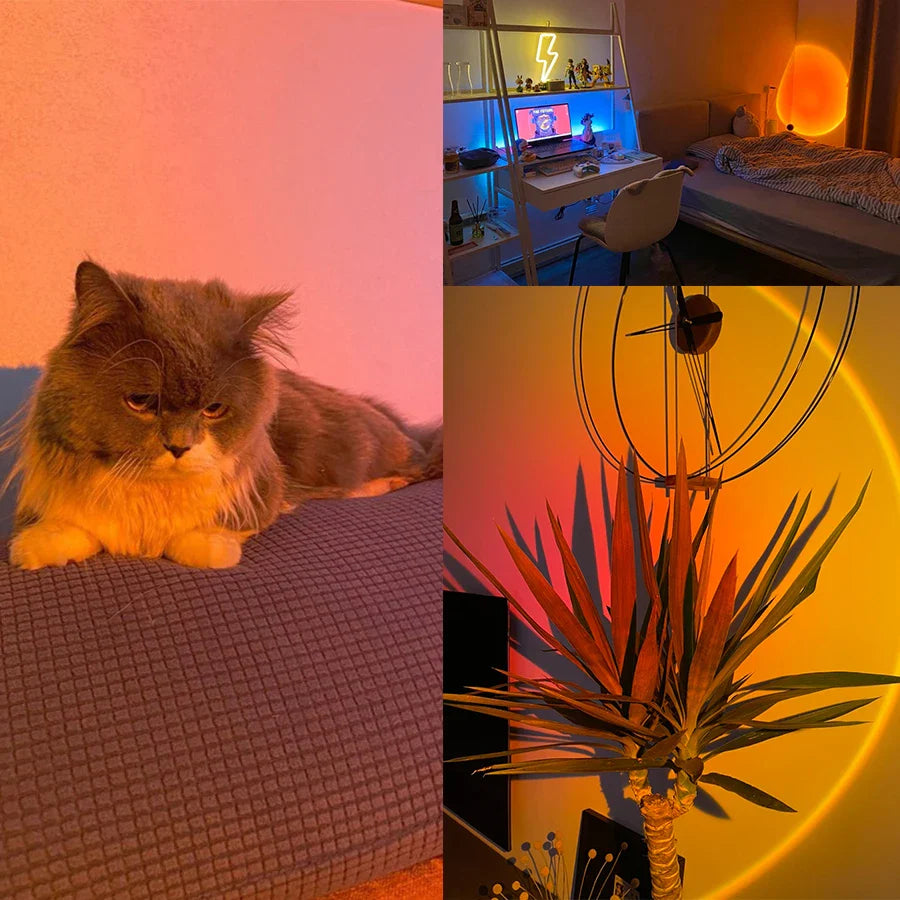 Sunset LED Projection Lamp — USB RGB Night Light, App & Remote Controlled Room Decor for Photography, Parties & Birthdays