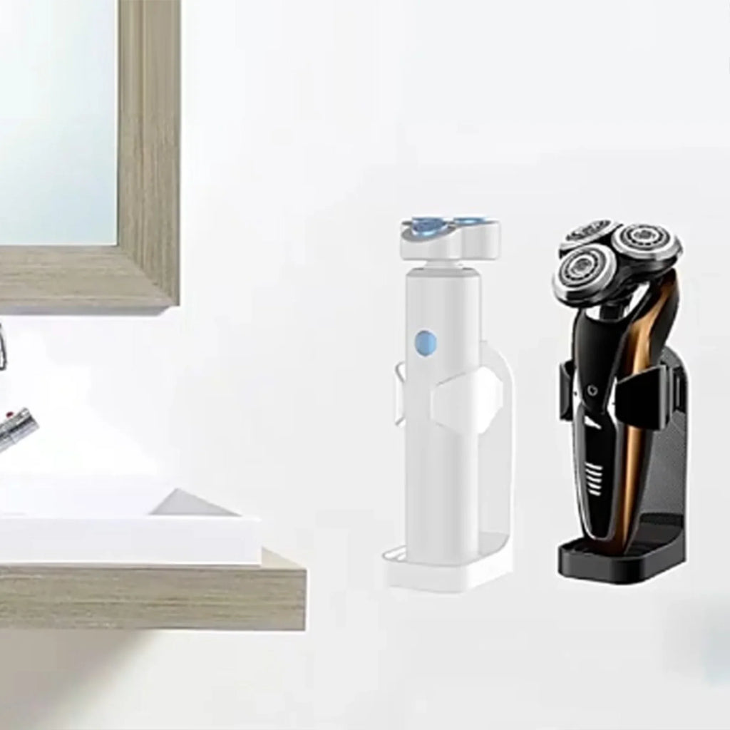 Self-Adhesive Wall-Mounted Shaver & Electric Toothbrush Holder – Razor Storage Rack (White/Black)