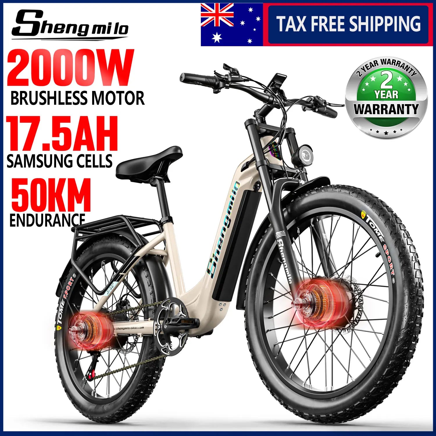 26-Inch 2000W Dual Motor Electric Mountain Bike, 7-Speed Fat Tire E-Bike, 48V 17.5Ah Removable Battery