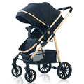 3-in-1 Luxury Baby Stroller Foldable Portable Travel Stroller with Aluminum Frame Reversible Lay-Flat Seat for Newborn
