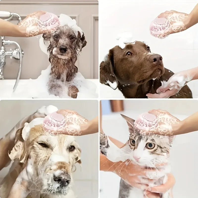 Silicone Pet Bathing Mitts 2-Pack Massage Grooming Brush for Dogs & Cats Rubber Bristles