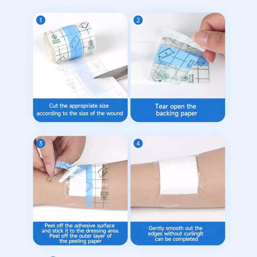 Waterproof Stretch Adhesive Bandage Clear Transparent Dressing Film for Tattoos, Shower & Swim — Disposable Cut-to-Fit