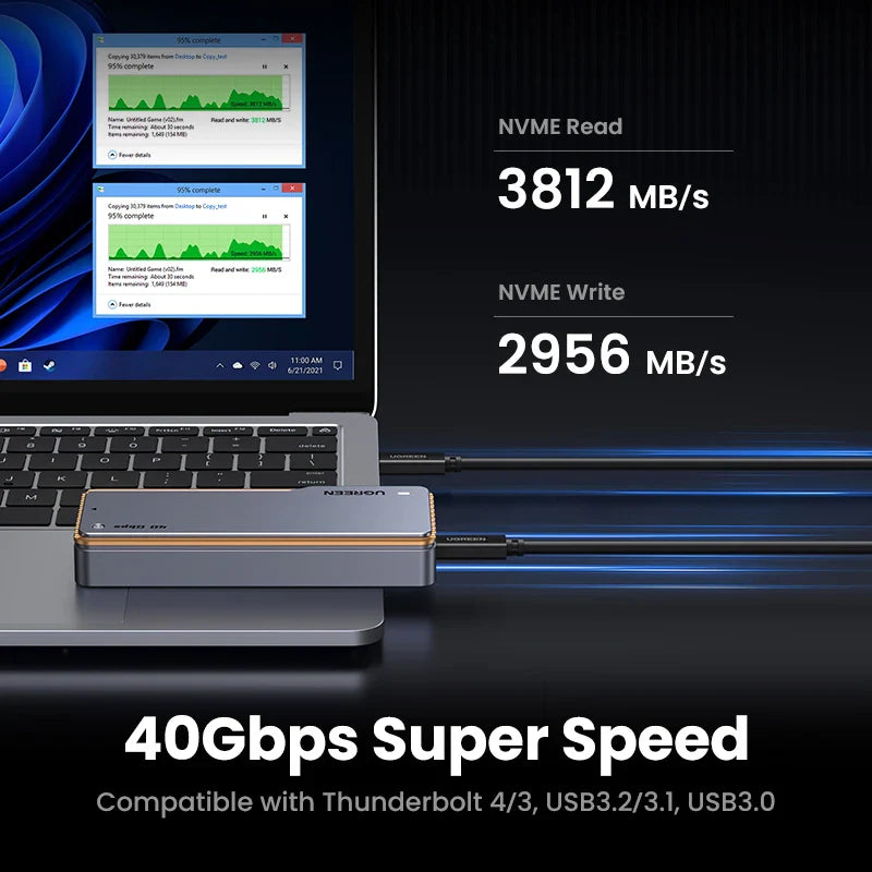 40Gbps M.2 NVMe SSD Enclosure, USB4.0 / Thunderbolt 4-3 Compatible, Aluminum Cooling Case — Supports M.2 2230/2242/2260/2280, Up to 4TB