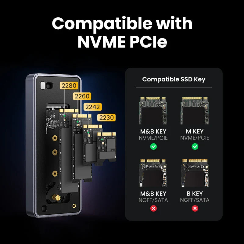 40Gbps M.2 NVMe SSD Enclosure, USB4.0 / Thunderbolt 4-3 Compatible, Aluminum Cooling Case — Supports M.2 2230/2242/2260/2280, Up to 4TB