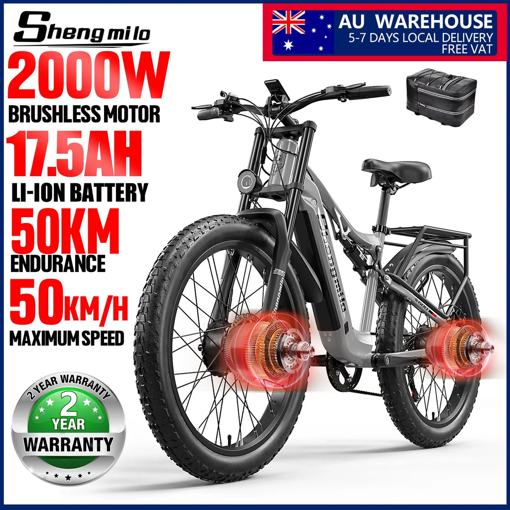 26-Inch 2000W Dual Motor Electric Mountain Bike, 7-Speed Fat Tire E-Bike, 48V 17.5Ah Removable Battery