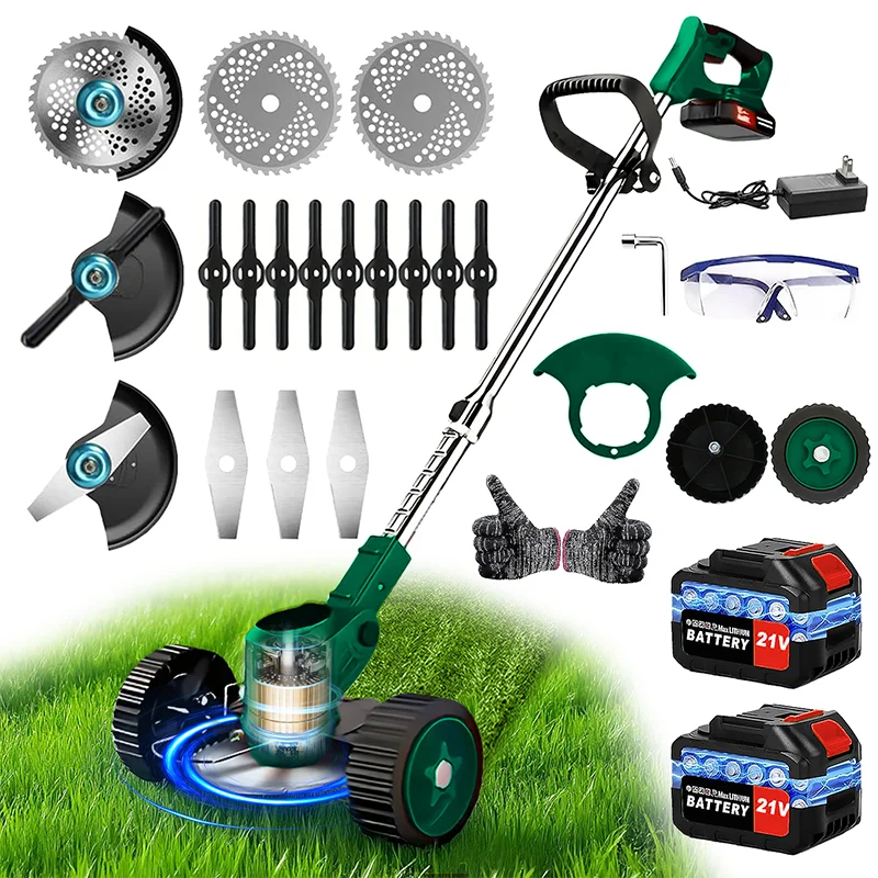 Cordless Electric Riding Lawn Mower and Weed Trimmer for Gardens & Courtyards