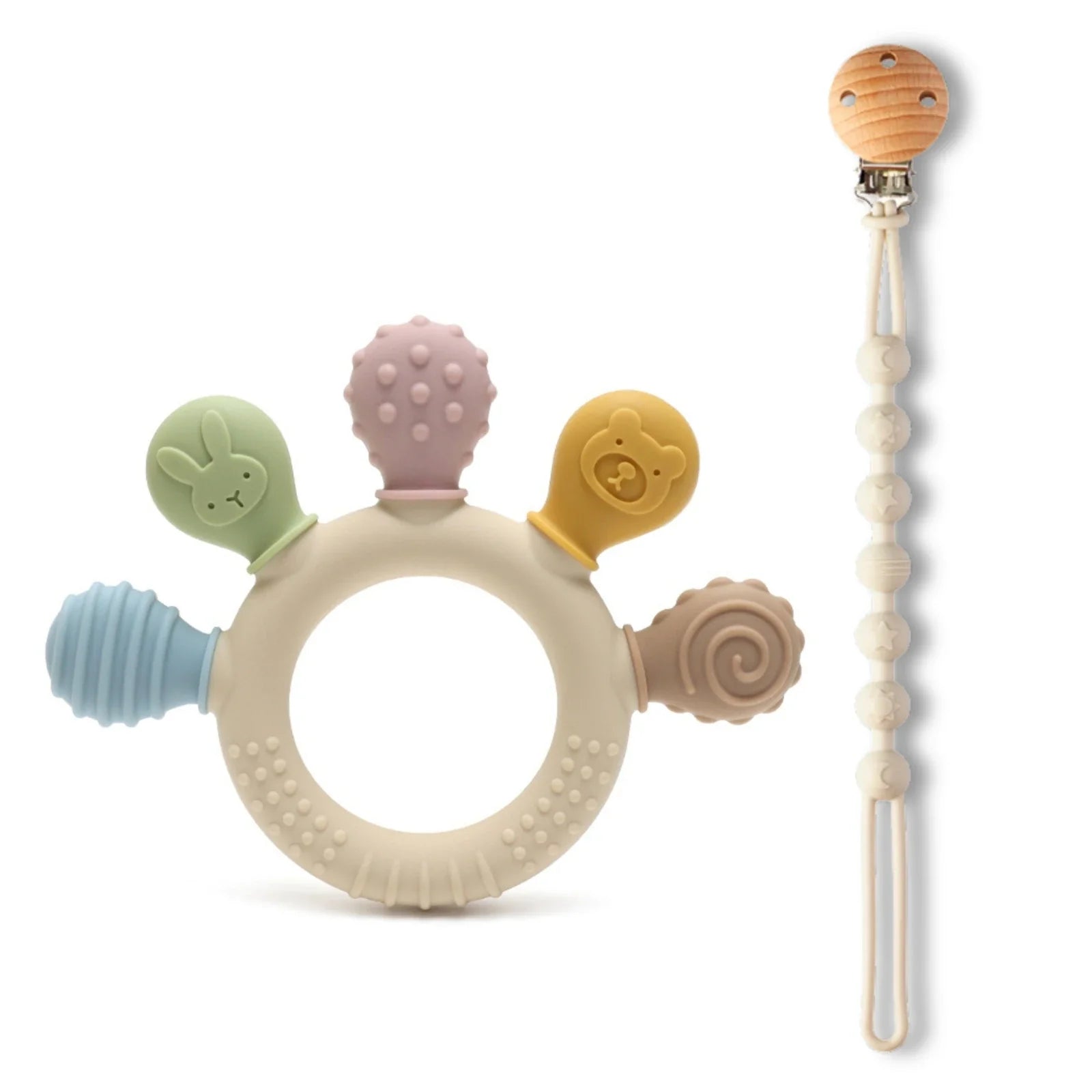 Silicone Baby Teether 0-12 Months Chew Beads Sensory Gum Relief Ring