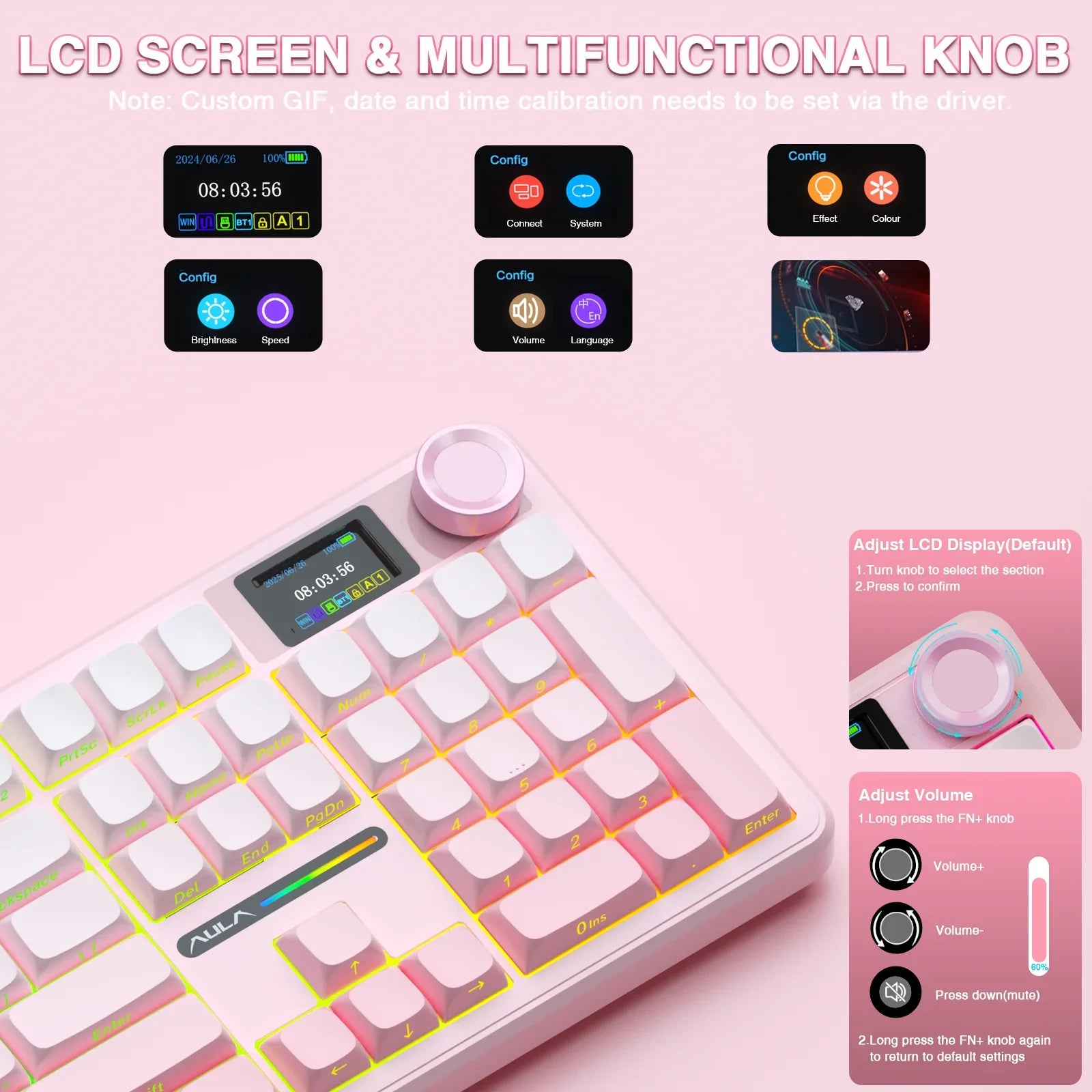 Wireless Bluetooth Mechanical Keyboard 108-Key — Gasket Mount, Hot-Swappable Full-Size with TFT Smart Display, RGB (USB-C, 2.4G, Bluetooth)