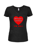 All I want is your heart (and skull) Juniors V Neck T-Shirt