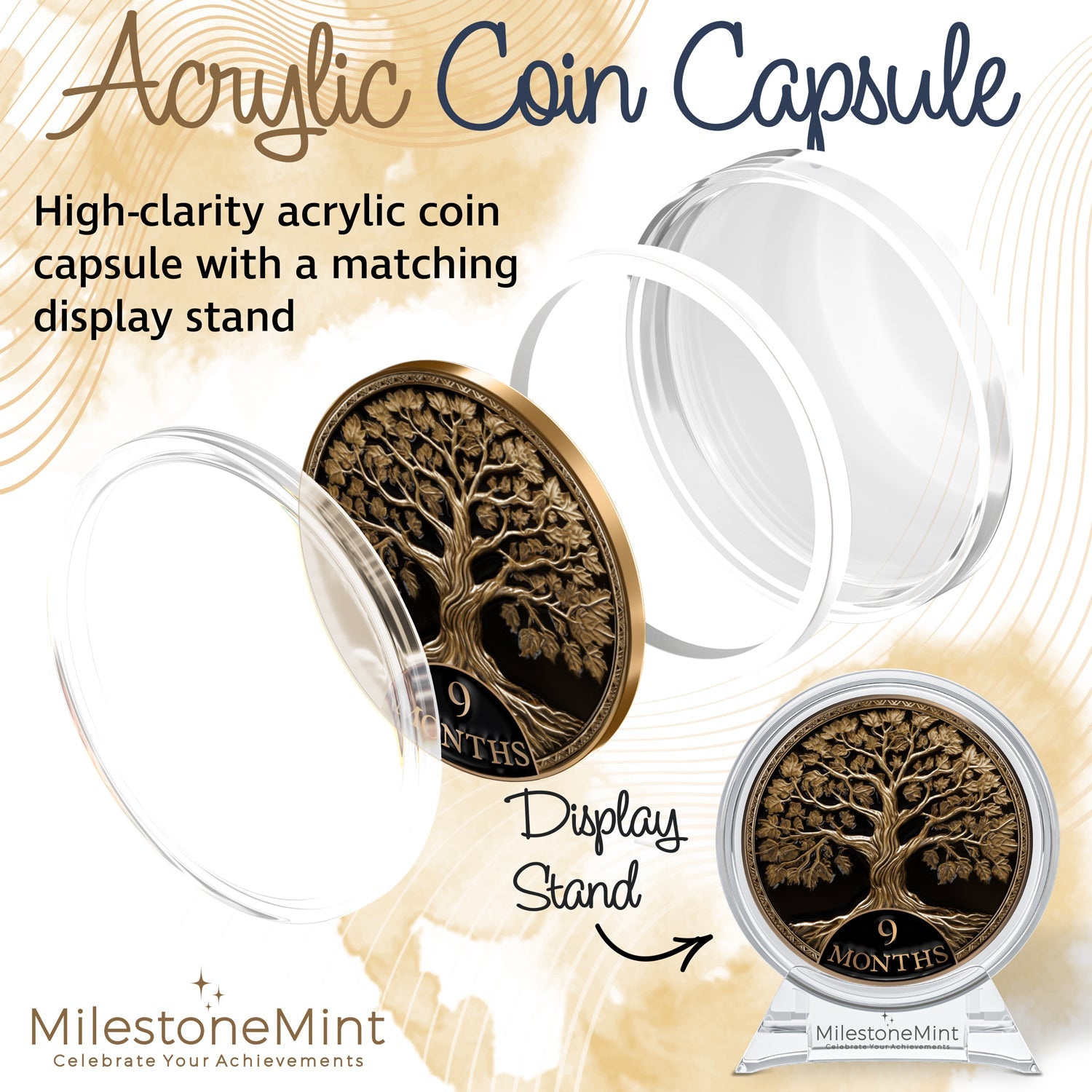 Tree of Life Affirmation Sobriety Coin Gift Set - Antique Gold