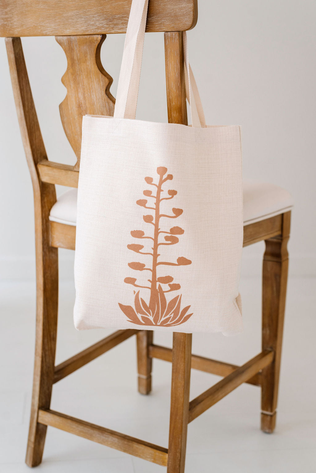 Brown Agave Bloom Linen Tote Bag, College Student Gift, Mother's Day Gift, Christmas Gift