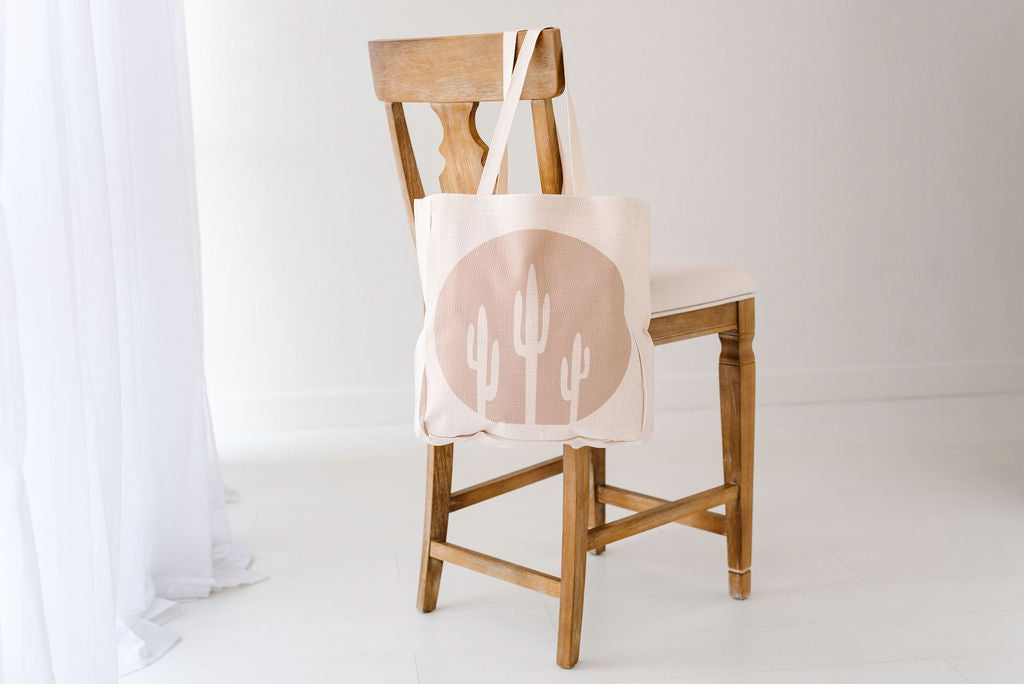 Taupe Saguaro Large Tote Bag, College Student Gift, Mother's Day Gift, Christmas Gift
