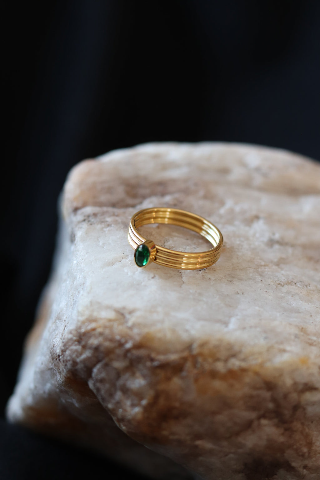 Waterproof Gold Emerald CZ Ring – 18K Gold Plated Tarnish-Resistant Stacking Band
