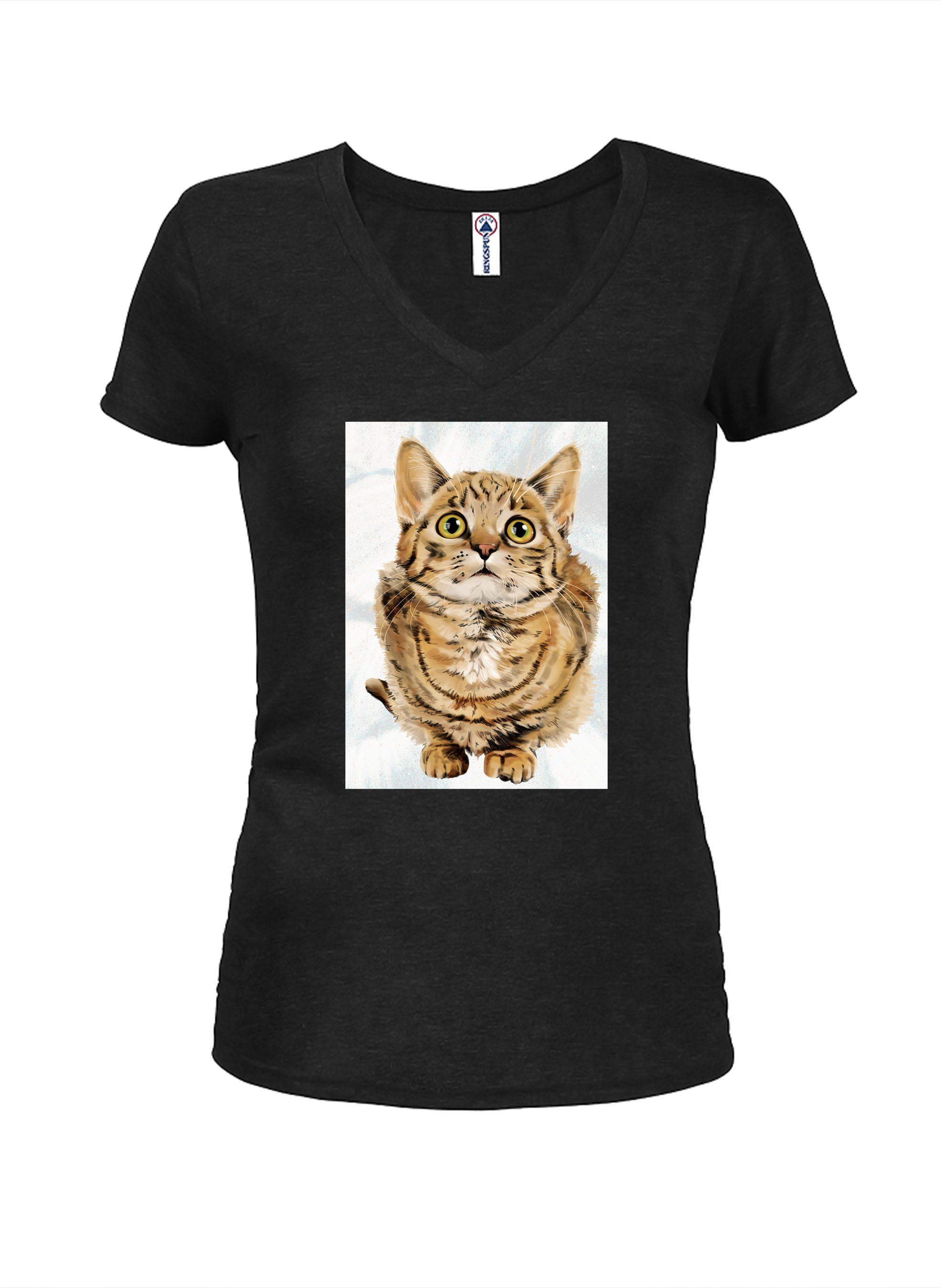 Cat Look Up Juniors V Neck T-Shirt