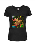 Christmas Cat Juniors V Neck T-Shirt
