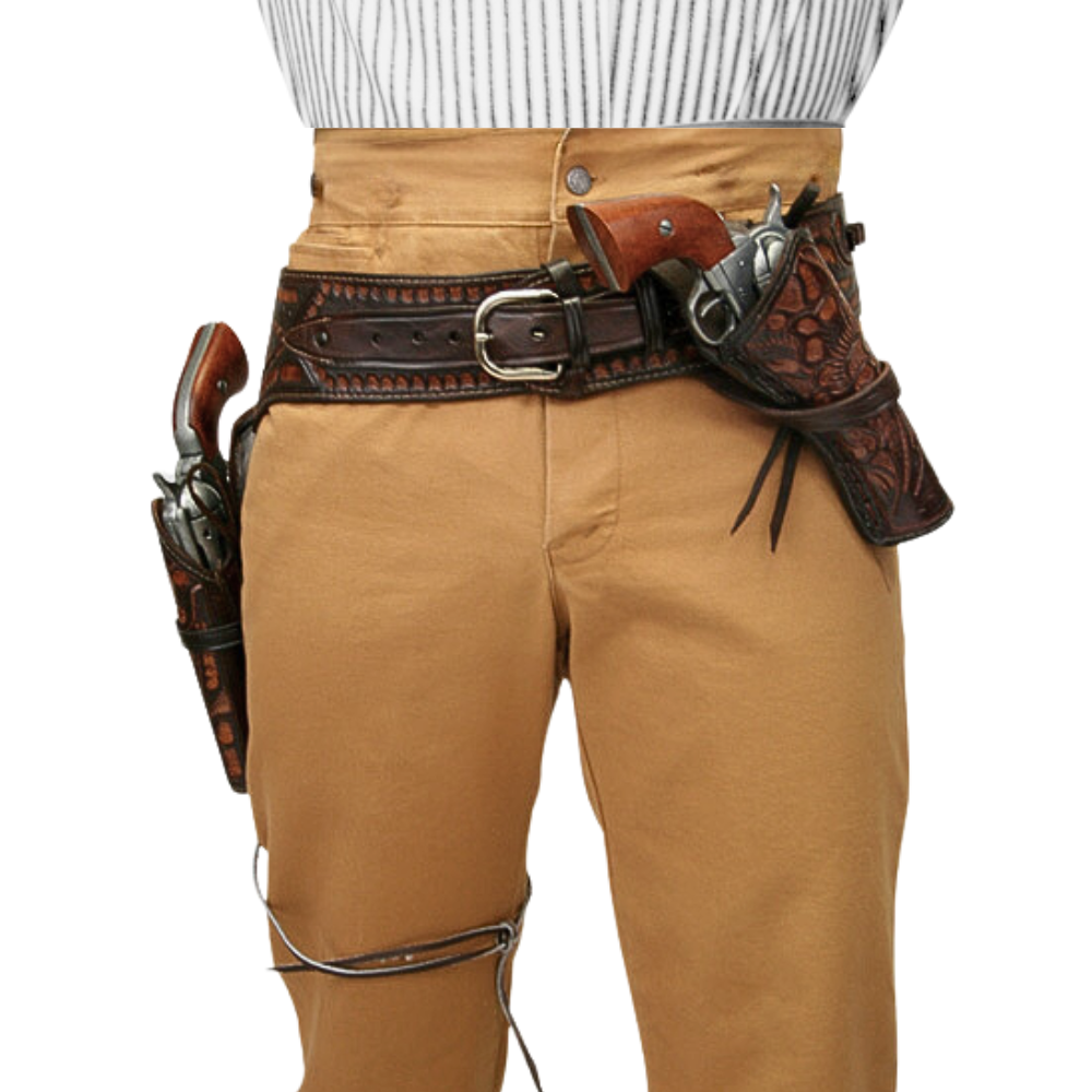 Cross Draw Tooled Leather Holster - Brown