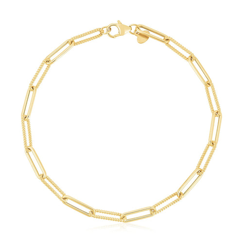 14k Yellow Gold High Polish Alternating Bead Paperclip Bracelet  (3.50 mm)