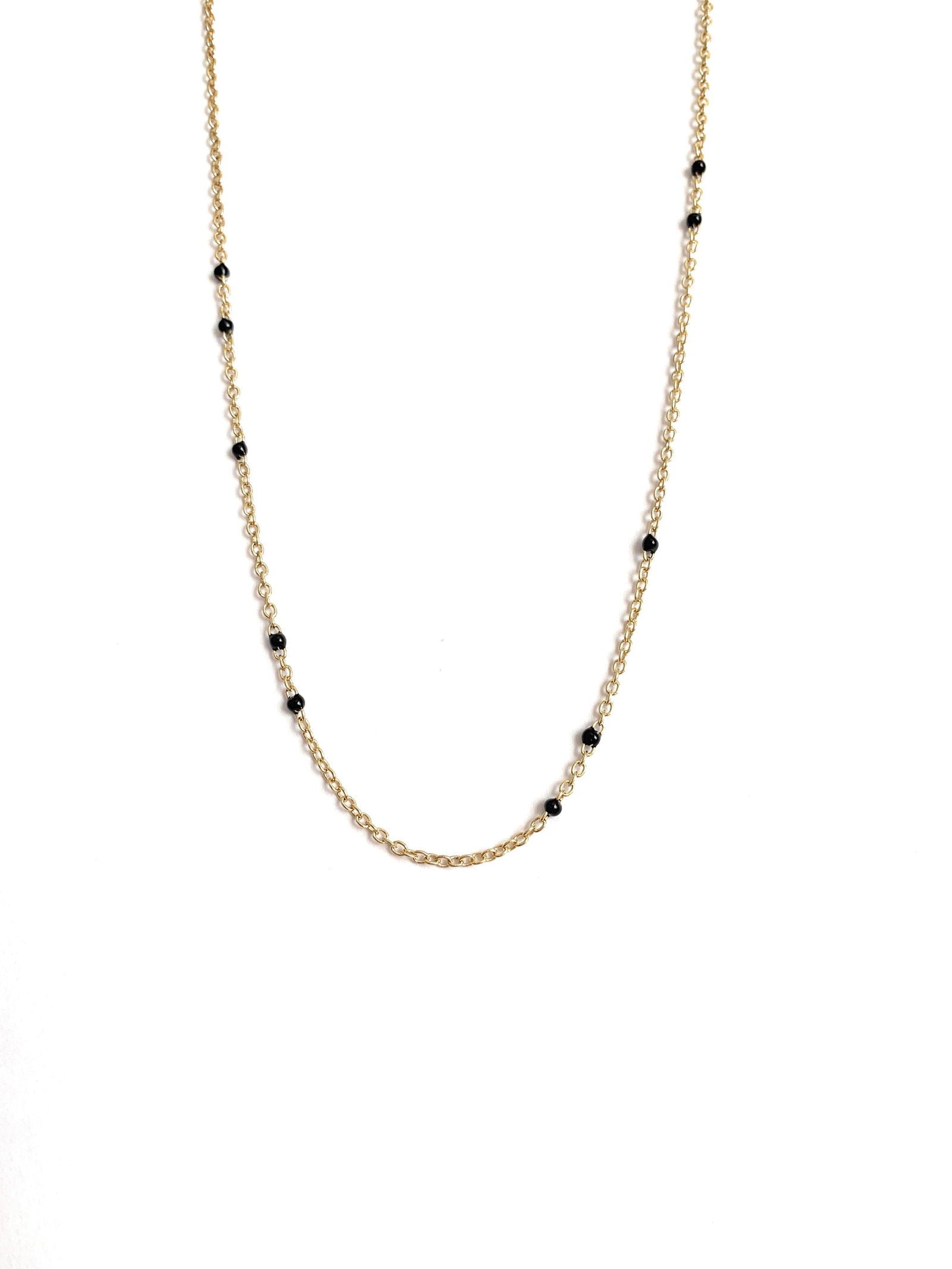 Dainty Black Onyx Beaded Link Necklace