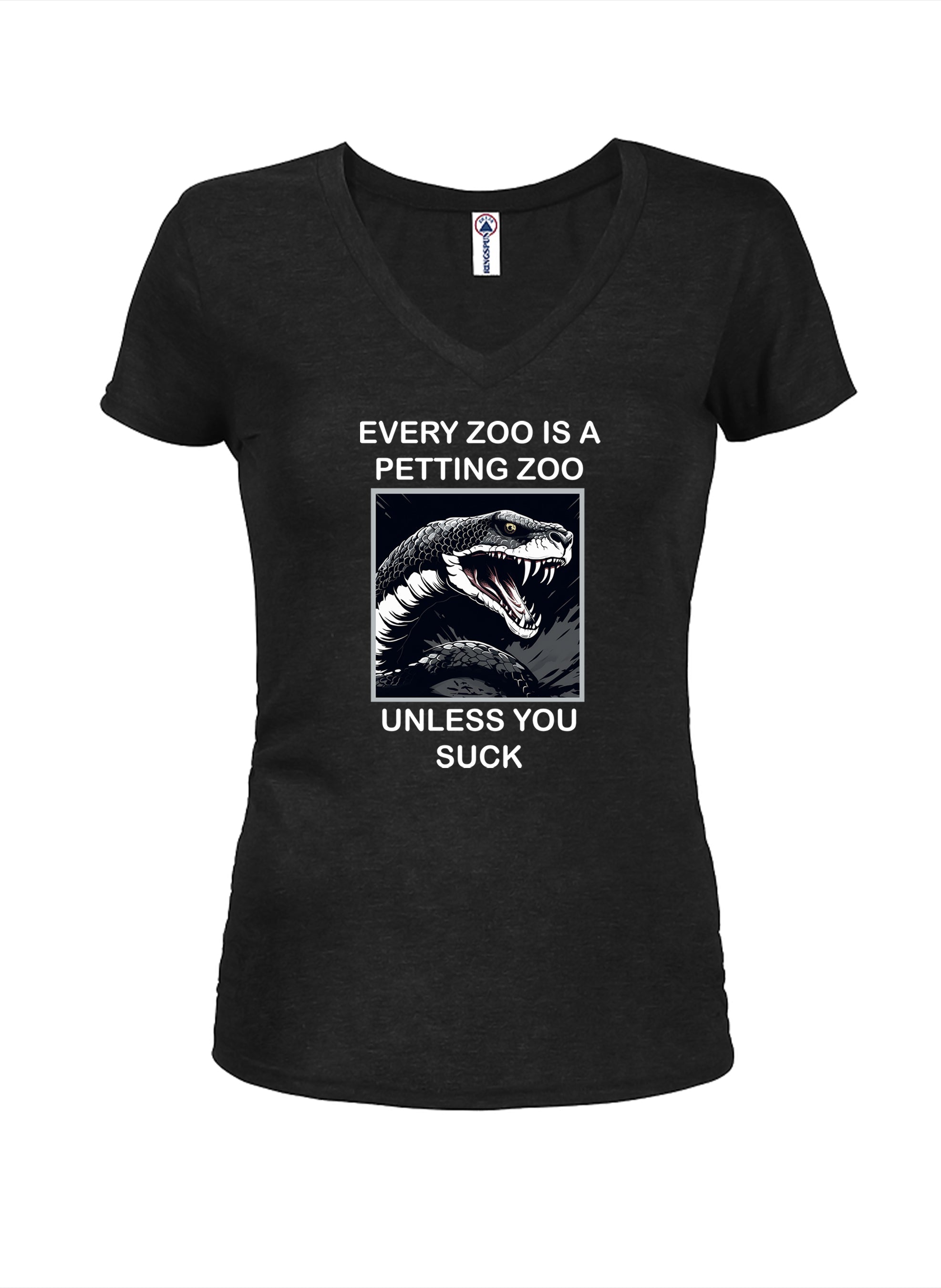 Every Zoo is A Petting Zoo Juniors V Neck T-Shirt