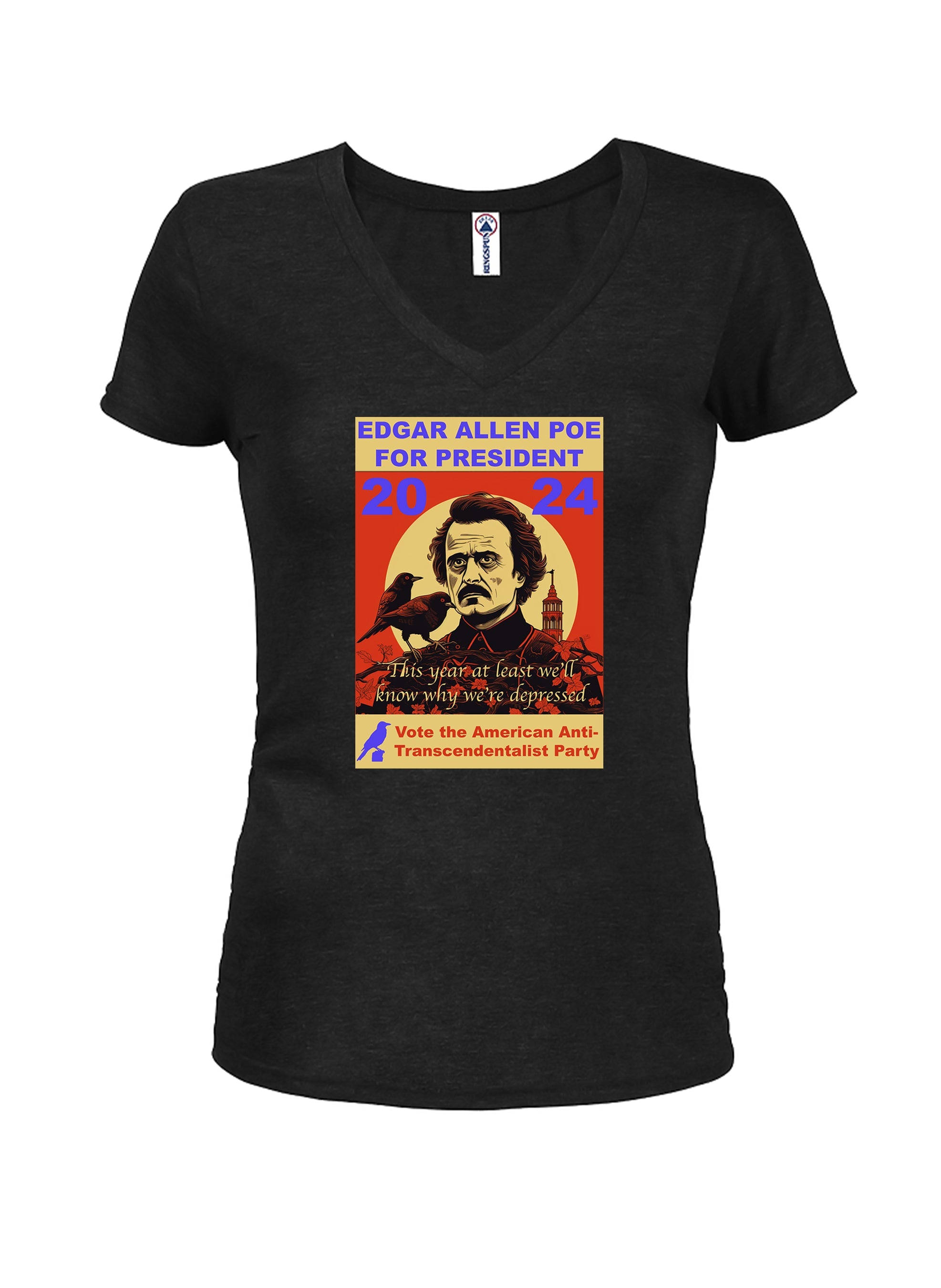 Edgar Allen Poe for President Juniors V Neck T-Shirt
