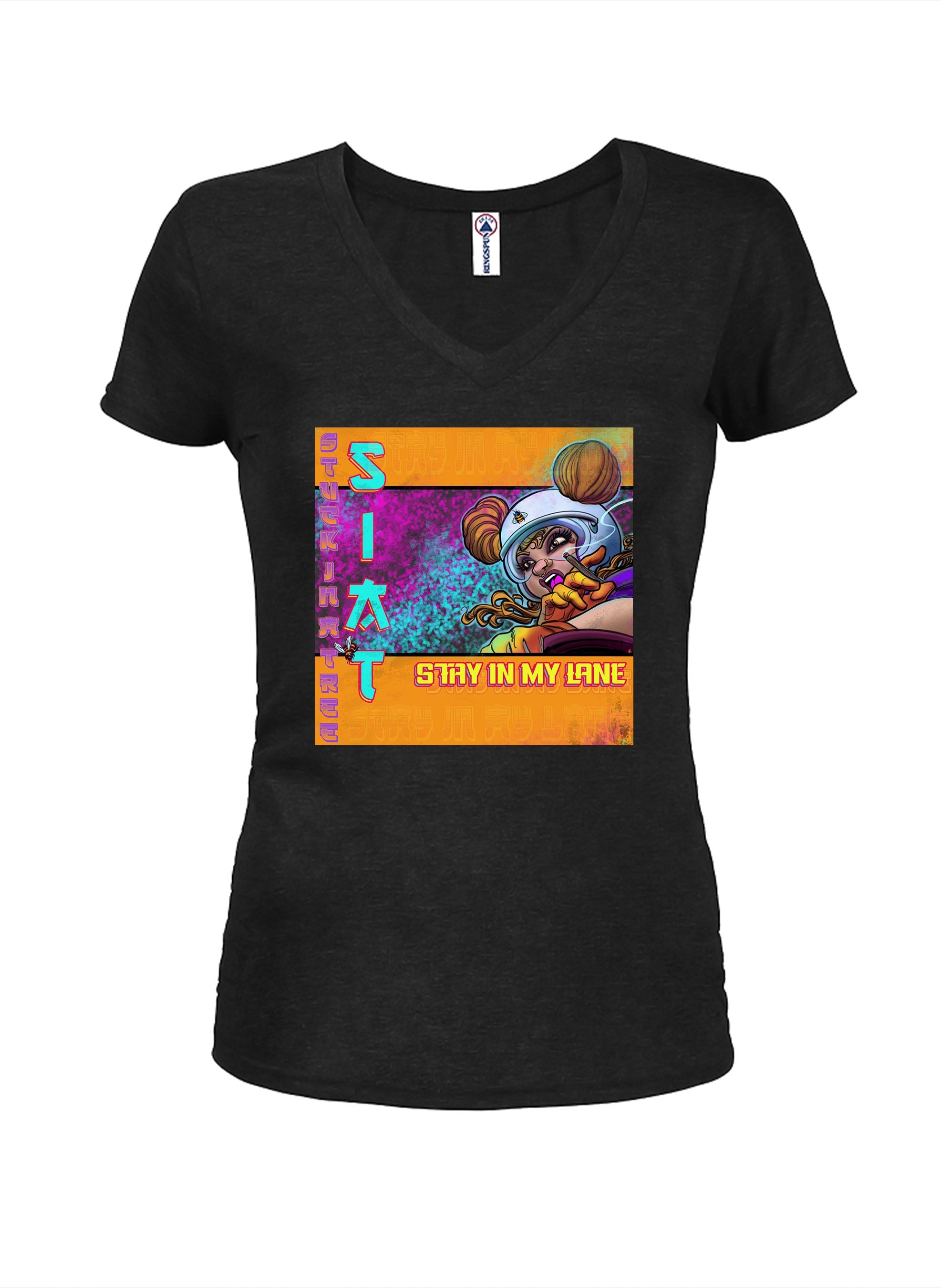 Stay In My Lane Pop Art Juniors V Neck T-Shirt