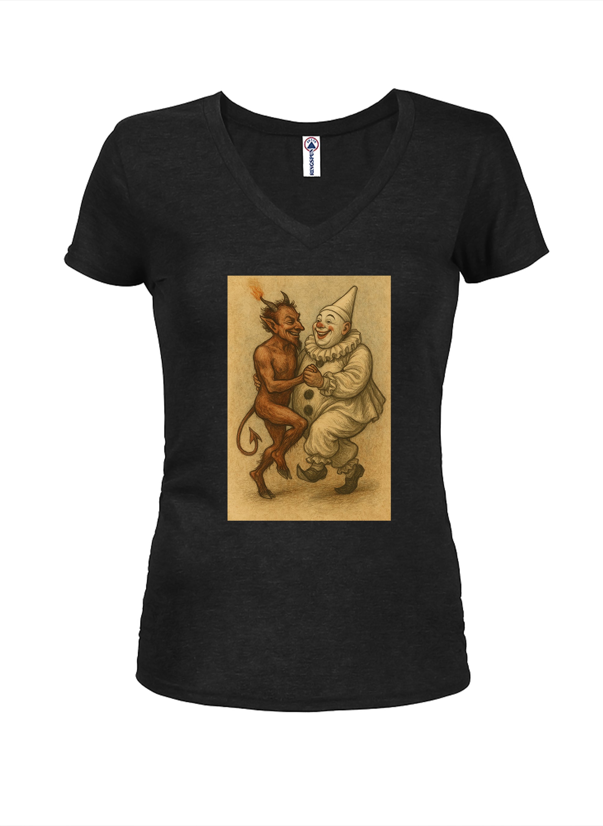 Dancing Devil Clown Juniors V Neck T-Shirt