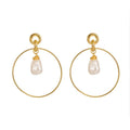 Drop Hoop Earrings with Simulated Pearl Drop