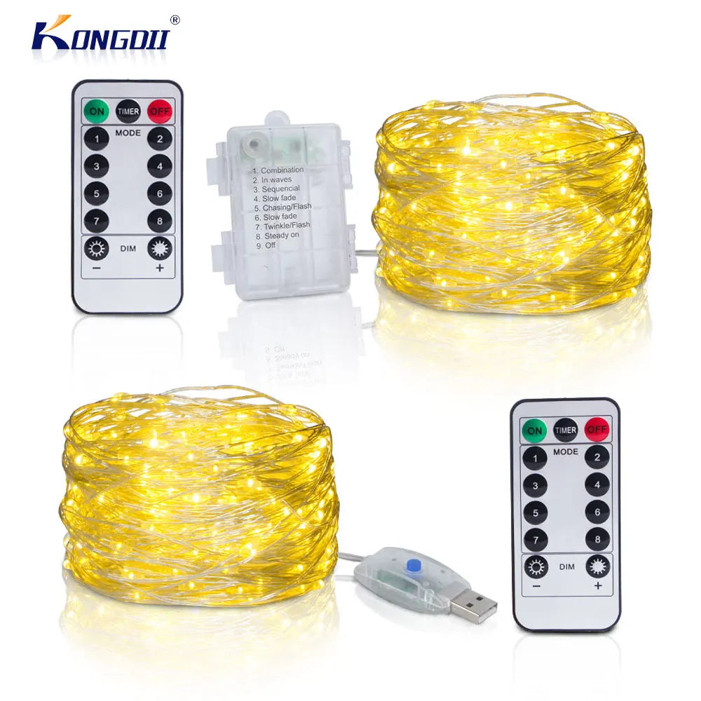 Copper Wire LED Fairy String Lights USB & Battery Operated with Remote — 5m / 10m / 20m (16.4ft / 32.8ft / 65.6ft) Dimmable Warm White & Multicolor
