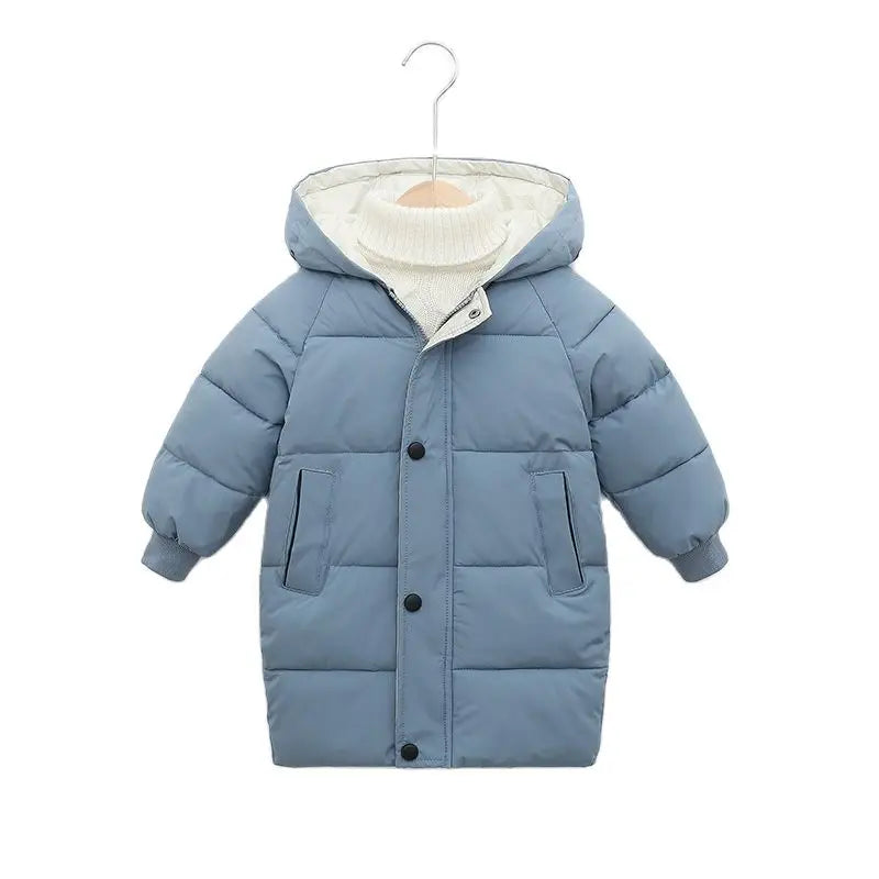 Kids Hooded Long Down Parka Coat - Warm Zippered Winter Jacket for Boys & Girls