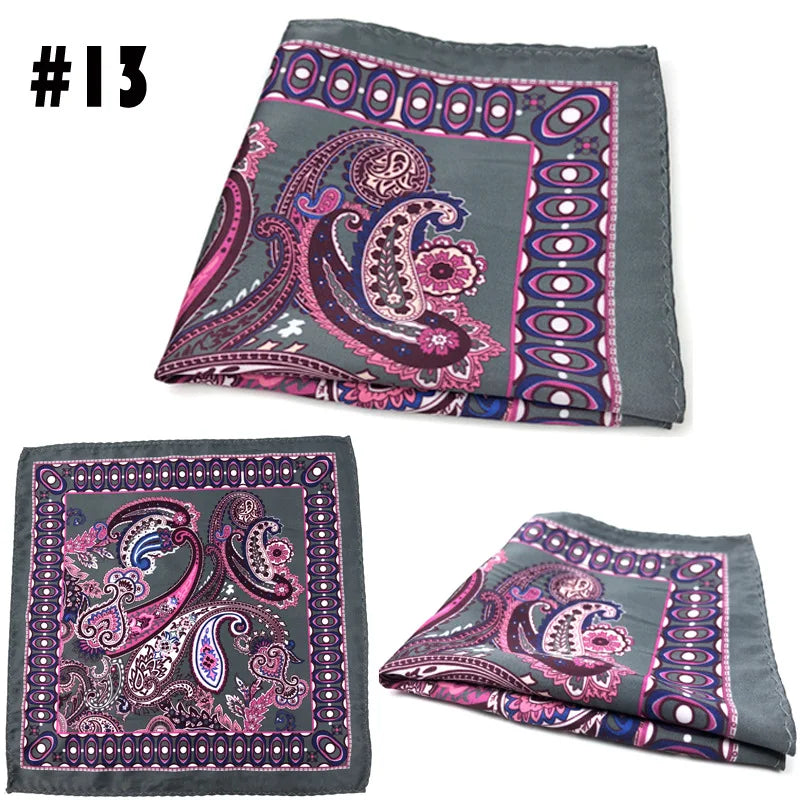 Men's Printed Pocket Square Handkerchief 9.1 x 9.1 in (23 x 23 cm) Paisley Retro Dress Hanky