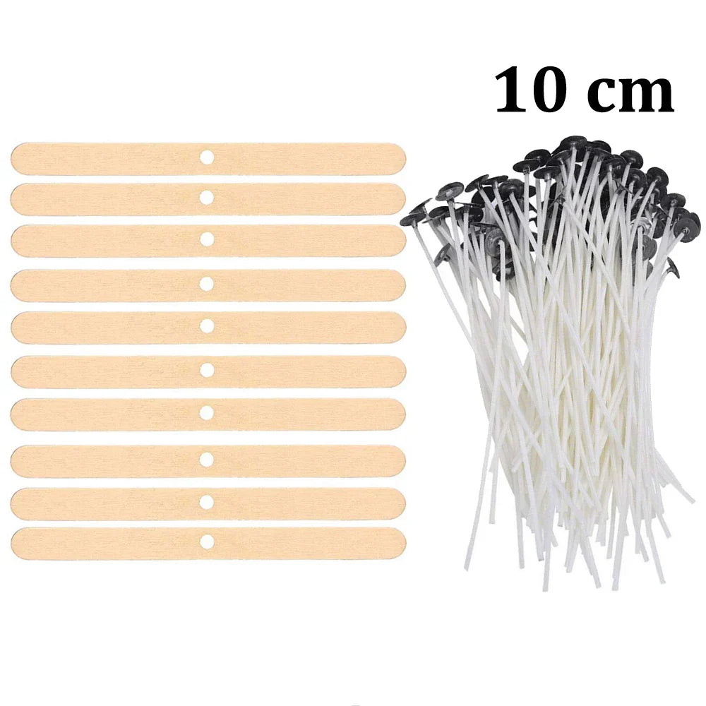 Pre-Waxed Cotton-Core Candle Wicks with Metal Sustainer Tabs, 100-Pack, 1.0–7.9 in (2.6–20 cm) for DIY Candle Making