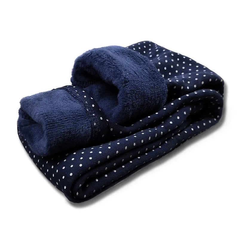Girls Velvet Dot Leggings – Stretch Cotton Warm Winter Trousers with Elastic Waist