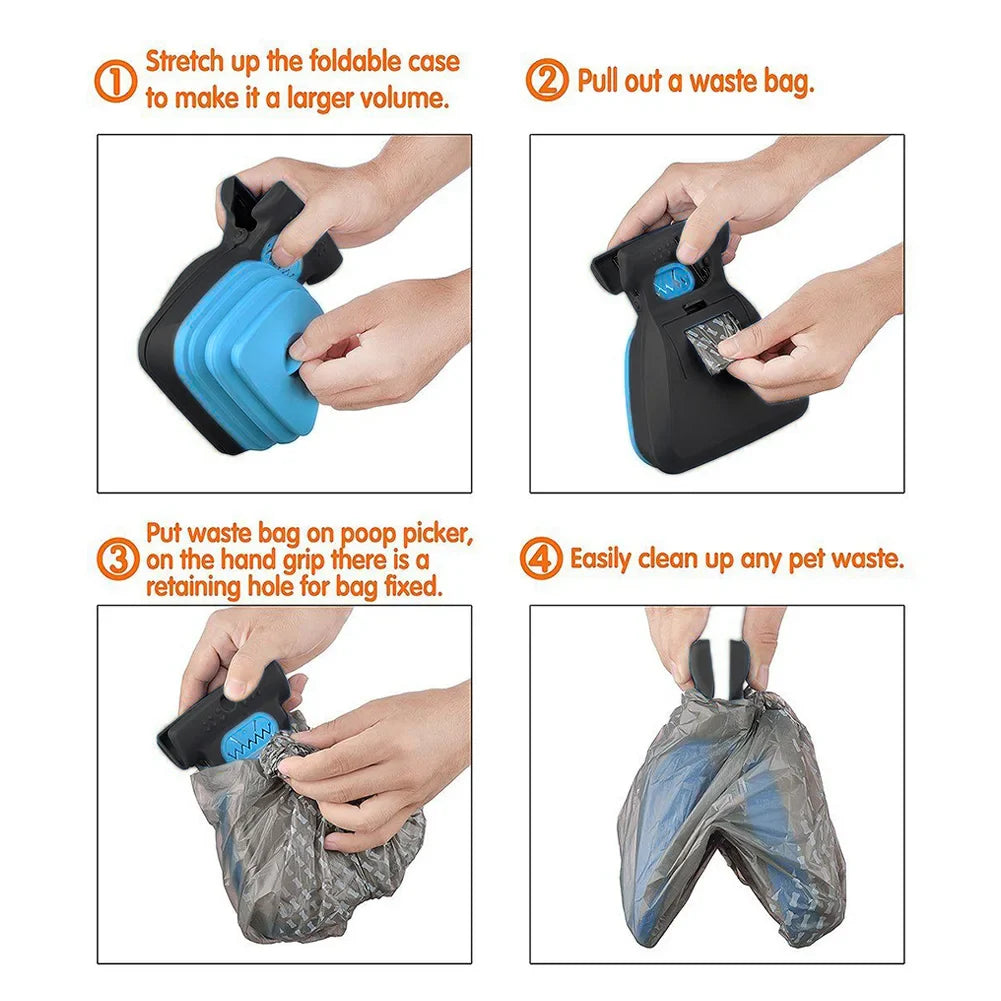 Foldable Dog Pooper Scooper – Portable Travel Poop Scoop with 1 Roll Biodegradable Bags (S 13.5×11.5 cm / 5.3×4.5 in, L 18×15 cm / 7.1×5.9 in)