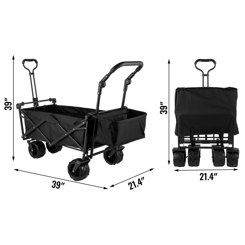 Folding Collapsible Wagon Cart with Adjustable Handle, Removable Canopy — 600D Oxford Utility Beach & Camping Cart