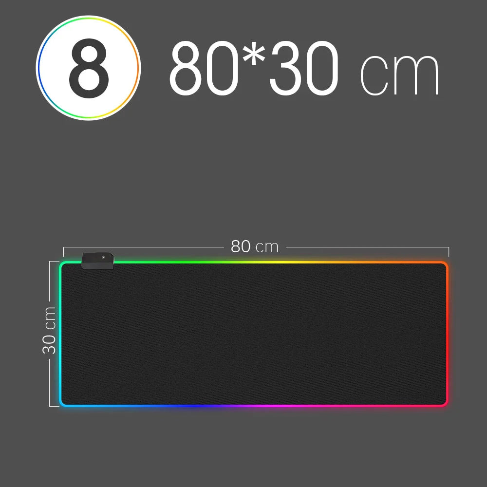 RGB LED Gaming Mouse Pad — Waterproof Large Desk Mat, Non-Slip Rubber, Multiple Sizes (70 x 30–90 x 40 cm / 27.6 x 11.8–35.4 x 15.7 in)