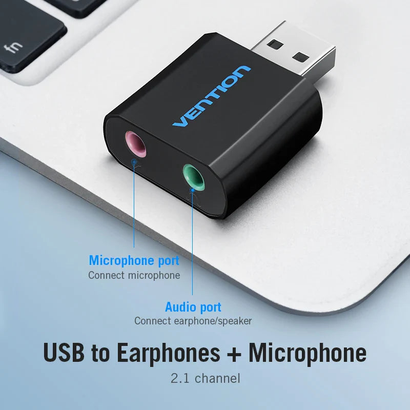 External USB Sound Card 3.5mm Audio Adapter for Laptop, PS4 and Headset Microphone
