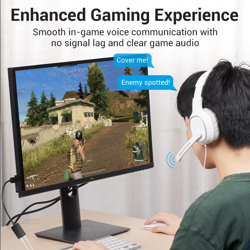 USB External Sound Card Adapter - USB to 3.5mm Audio Interface for PC, Laptop, PS4 Headset & Microphone