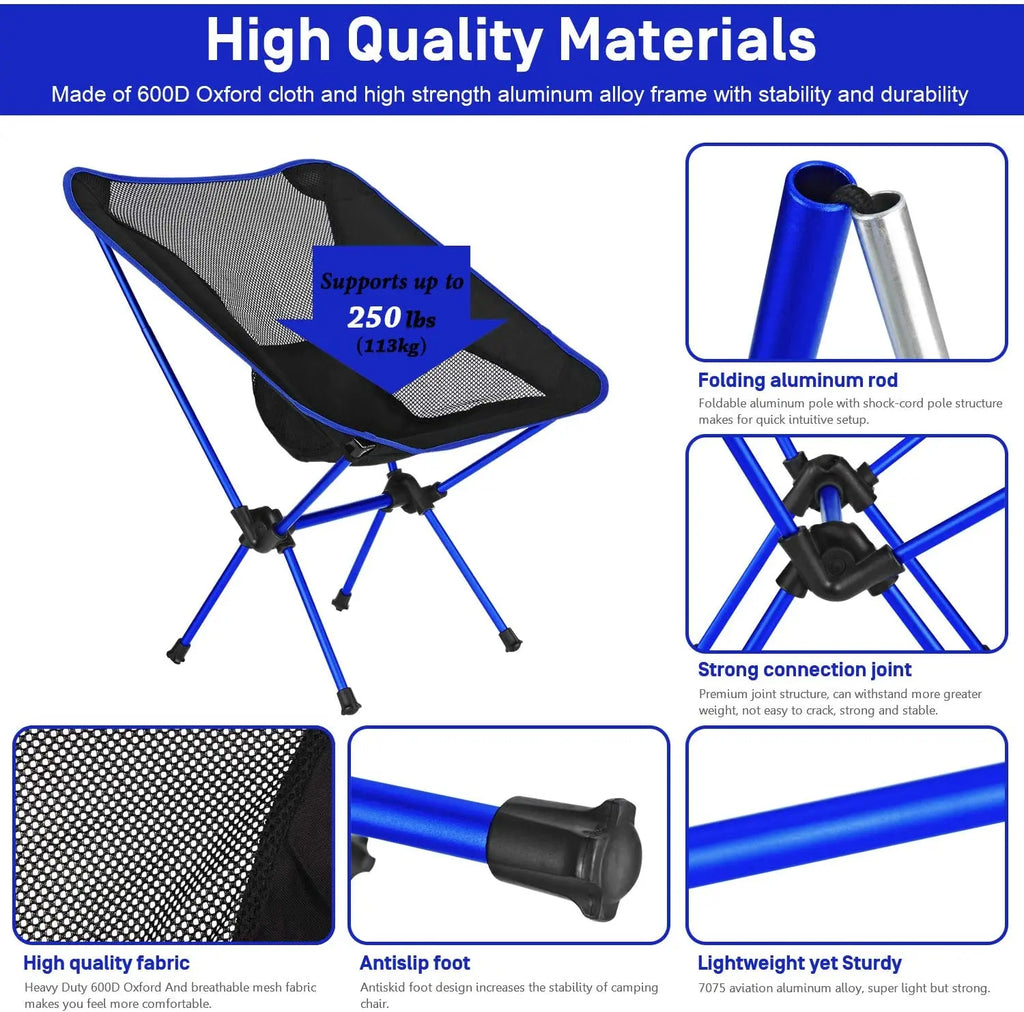 Ultralight Portable Aluminum Folding Chair – Detachable Camping, Fishing & Beach Seat, 2.0 lb (0.9 kg), Supports 350 lb (158 kg)