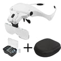 LED Headband Reading Magnifier with 5 Interchangeable Lenses (1.0x–3.5x), 2 LED Lights, Adjustable Headband & Glasses Frame