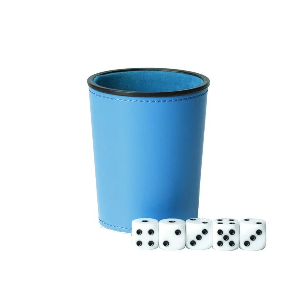 PU Leather Flannel-Lined Dice Cup Set — 1 Cup + 5 Dice (12mm / 0.47 in) for Game Night, Bar & KTV