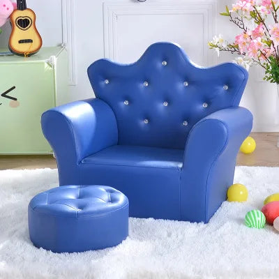 Kids Crown Armchair & Footstool - Korean Style Children's Sofa, Solid Wood Frame, 58 x 40.5 x 48 cm (22.8 x 15.9 x 18.9 in)