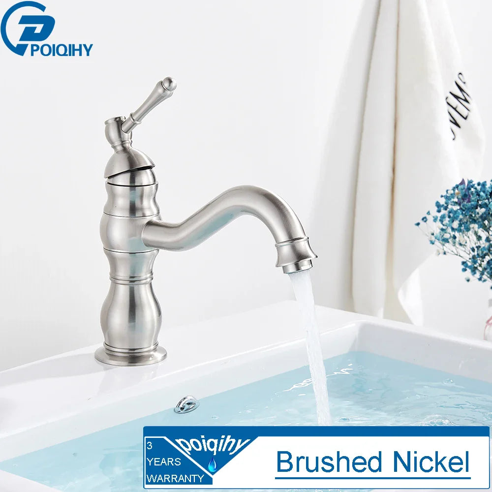 Antique Brass Vessel Sink Faucet Deck-Mounted Single Hole Hot & Cold Mixer Tap for Bathroom