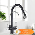 Black 360° Rotating Kitchen Faucet with Pull-Out Sprayer – 3-Way Filtered Hot & Cold Mixer Tap