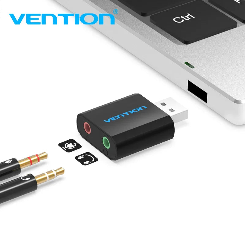 External USB Sound Card 3.5mm Audio Adapter for Laptop, PS4 and Headset Microphone