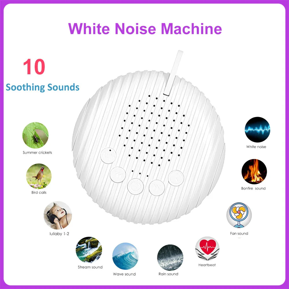 Portable Baby White Noise Machine — 10 Soothing Sounds, USB Rechargeable, Volume Adjustable, with Lanyard