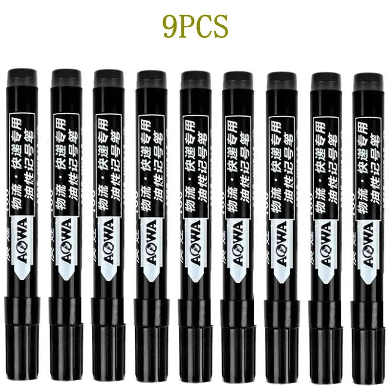 Permanent Paint Marker Pens 3/9-Pack – Waterproof Black Oil-Based, Quick-Drying for Tire, Metal, Glass, Plastic