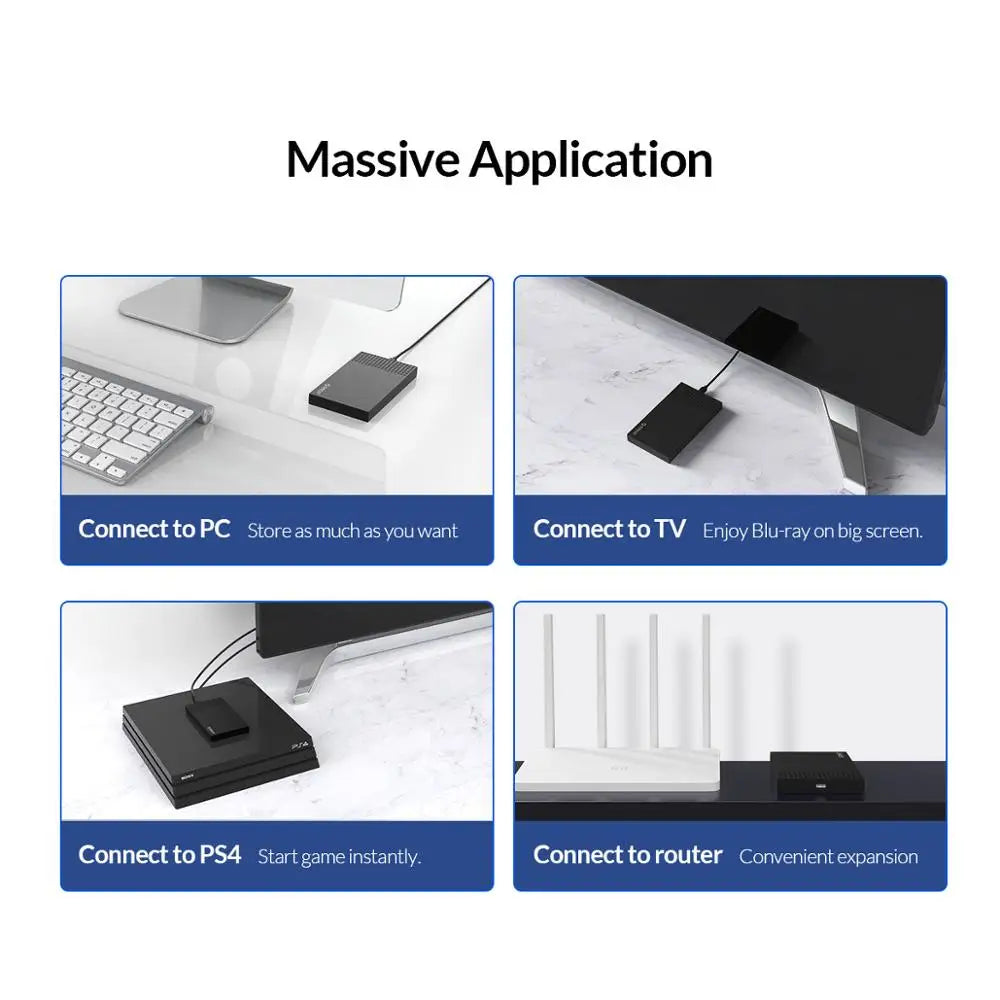 USB-C 2.5-inch (63.5 mm) SATA to USB 3.1 HDD/SSD Enclosure UASP 6Gbps - Tool-Free External Hard Drive Case